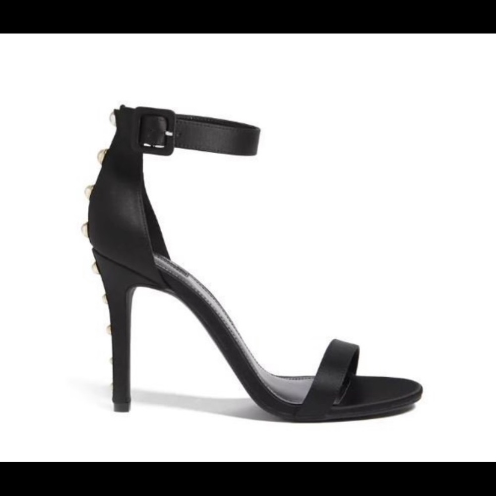 F21 Pearled Stiletto Open Toed Black Heels